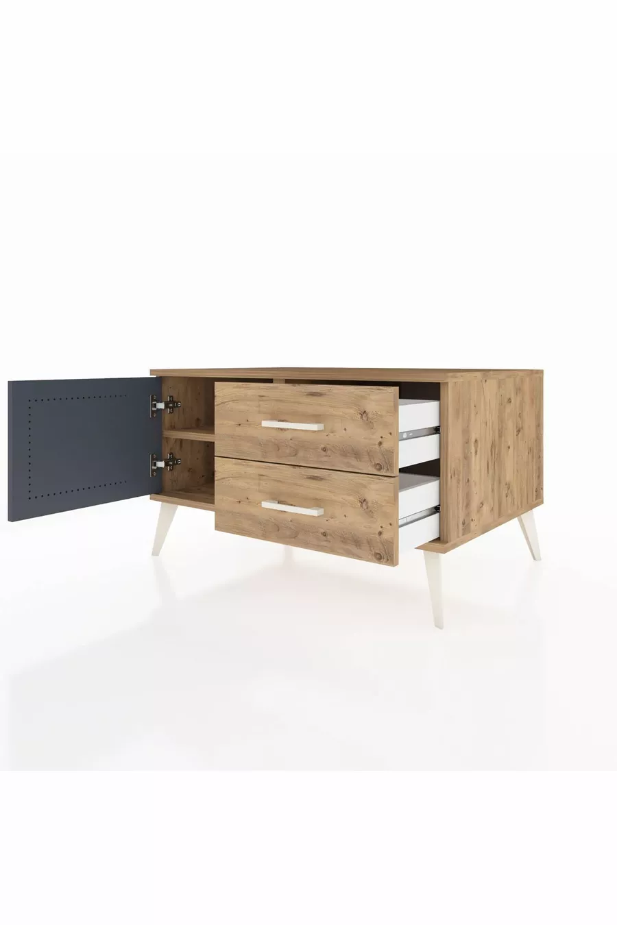 Commode Kronos avec une seule étagère, 2 tiroirs et une porte, Pin-Anthracite/Pin
