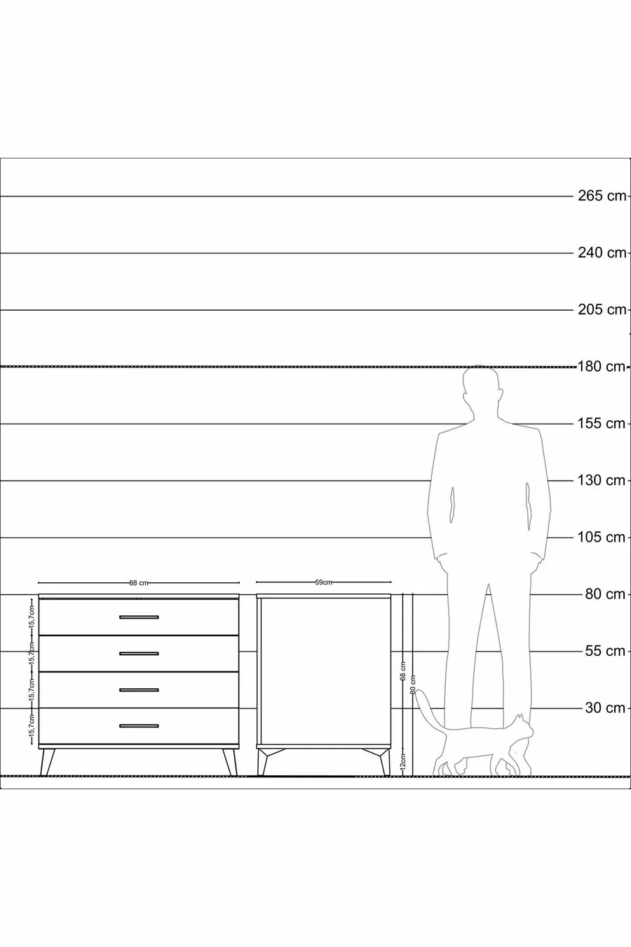 Commode Kronos 4 tiroirs Anthracite-Pin