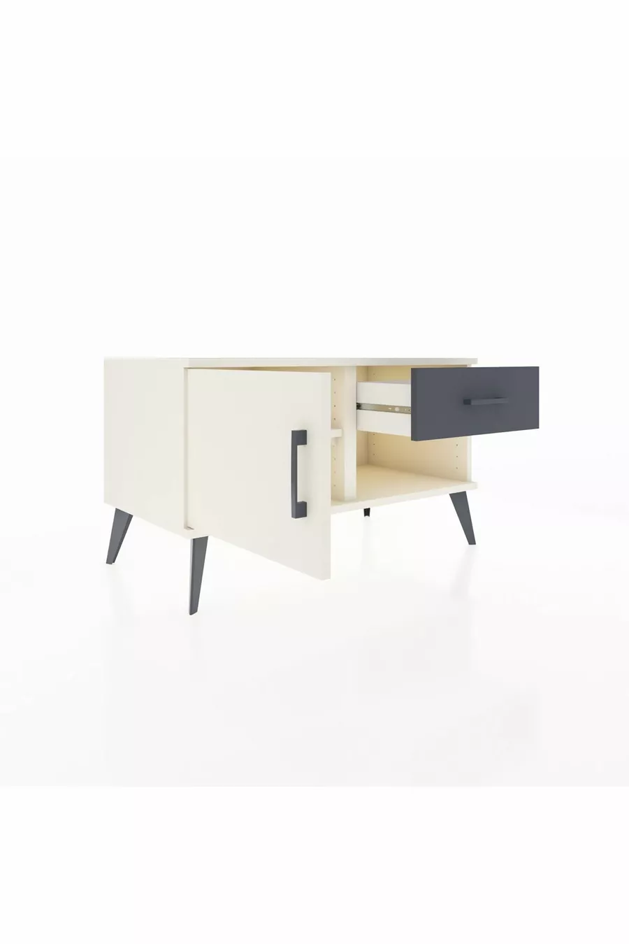 Commode Hyperion avec une seule étagère, un tiroir et une porte, couleur Pierre de Lune/Anthracite