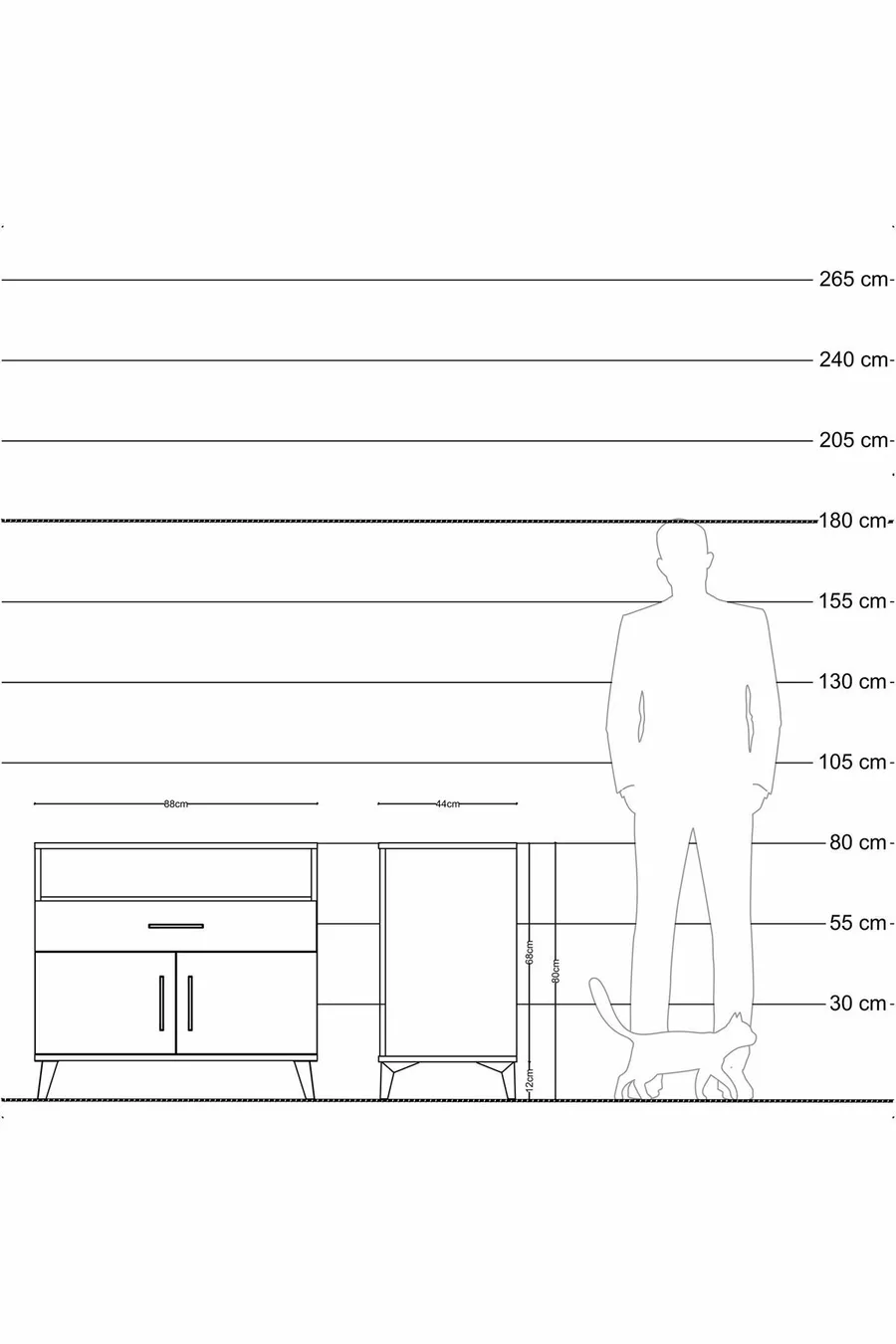 Commode Hyperion à une étagère, un tiroir et deux portes, Anthracite-Patine de pierre