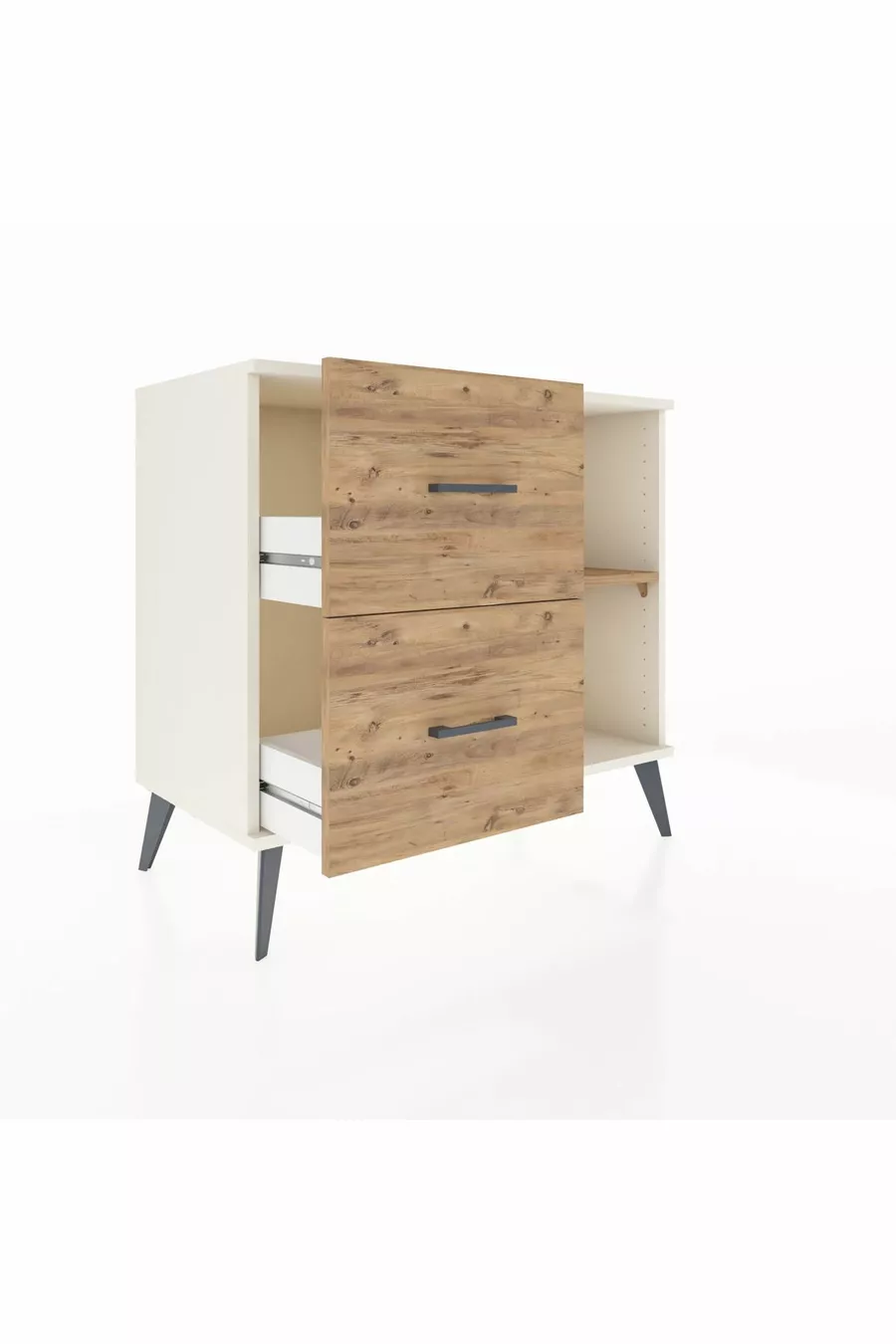 Commode Hyperion à une étagère et 2 tiroirs Aigue-marine-Pin