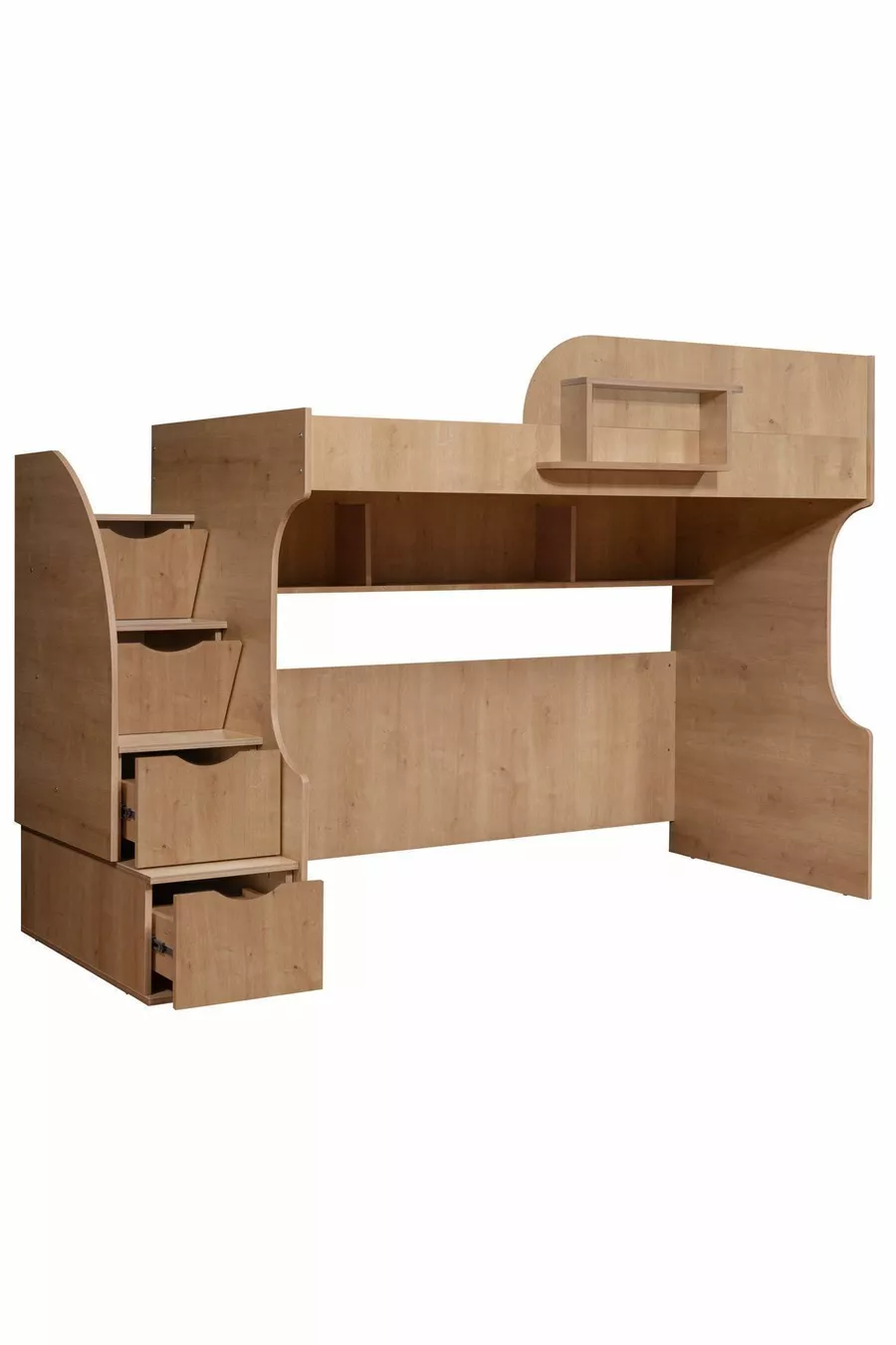 Lit superposé, Lit superposé Aura avec bureau et armoire à 3 portes, Noyer clair