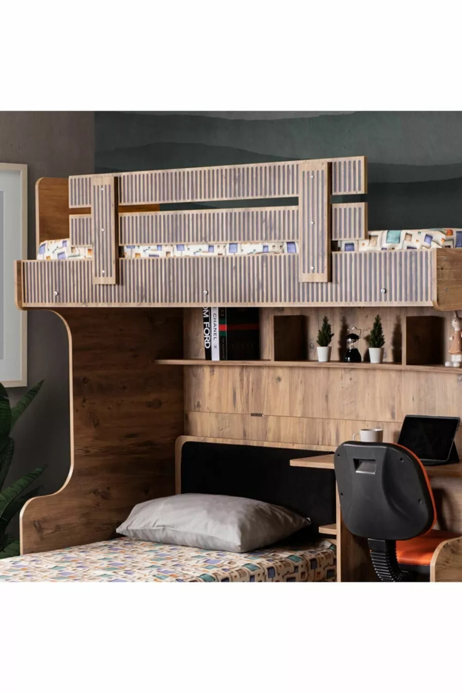 Lits superposés, Lit superposé naturel avec bureau et 2 matelas confort