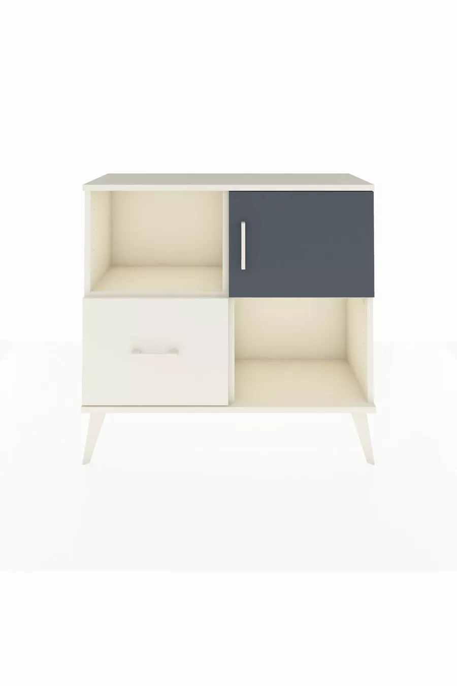 Commode Arges avec 2 étagères, 1 tiroir et 1 porte, couleur Pierre de Lune-Anthracite/Pierre de Lune