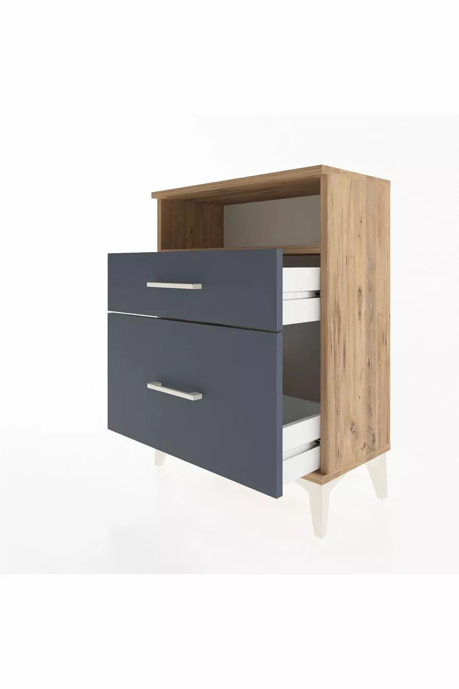 Table de chevet Arges avec une étagère et 2 tiroirs, pin-anthracite