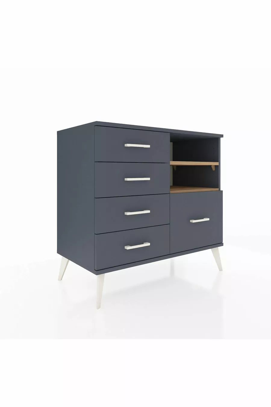 Commode Hyperion 2 étagères 5 tiroirs Anthracite-Sapin/Anthracite