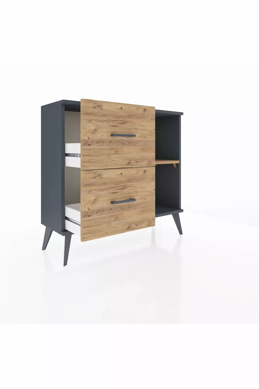 Commode Arges à une étagère et 2 tiroirs Anthracite-Pin