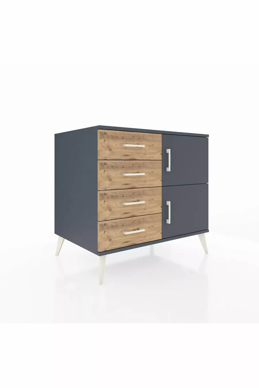 Commode Kronos à une étagère, 4 tiroirs, 2 portes Anthracite-Anthracite/Sapin