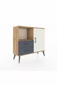Commode Arges avec 2 étagères, 2 tiroirs et 1 porte, en pin-ardoise/anthracite