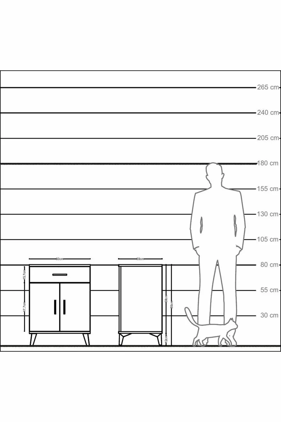 Table de chevet Kronos avec une étagère, un tiroir et deux portes, pin-anthracite