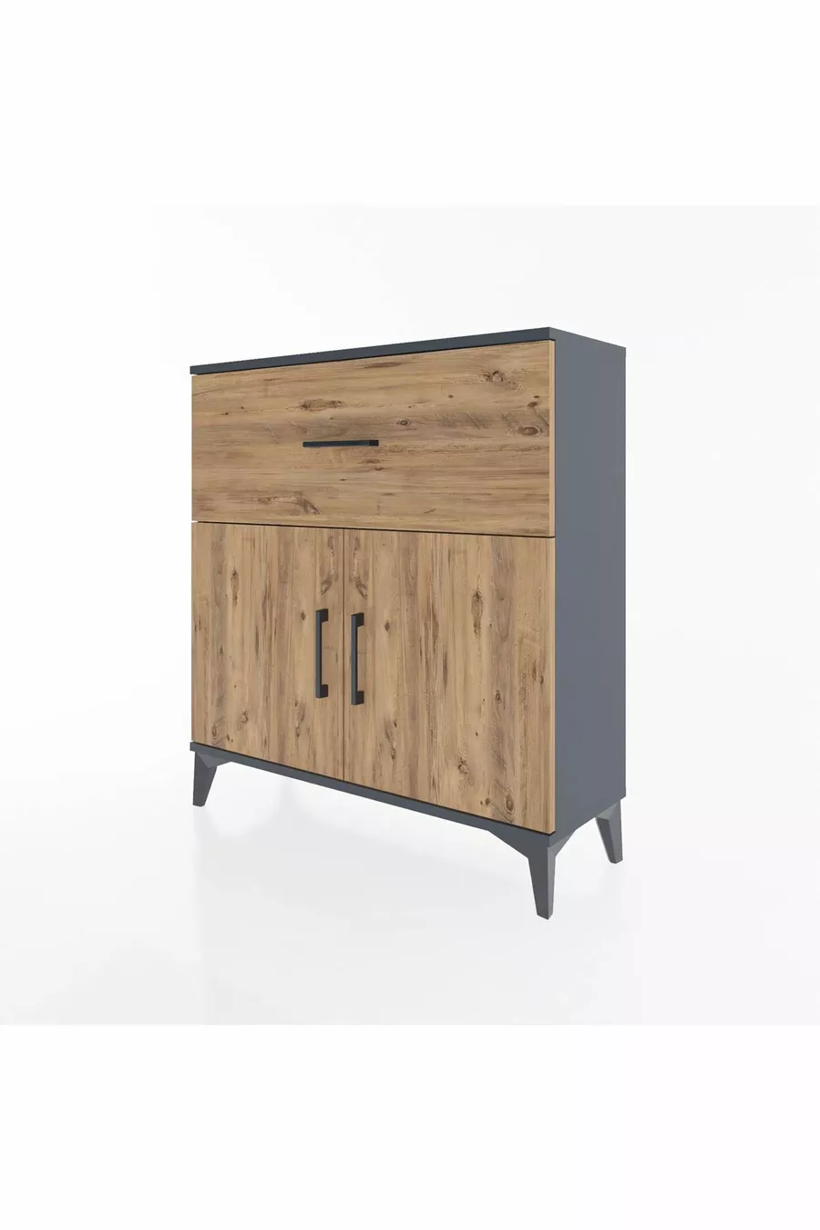 Commode Arges avec une étagère, un tiroir et deux portes, Anthracite-Épicéa