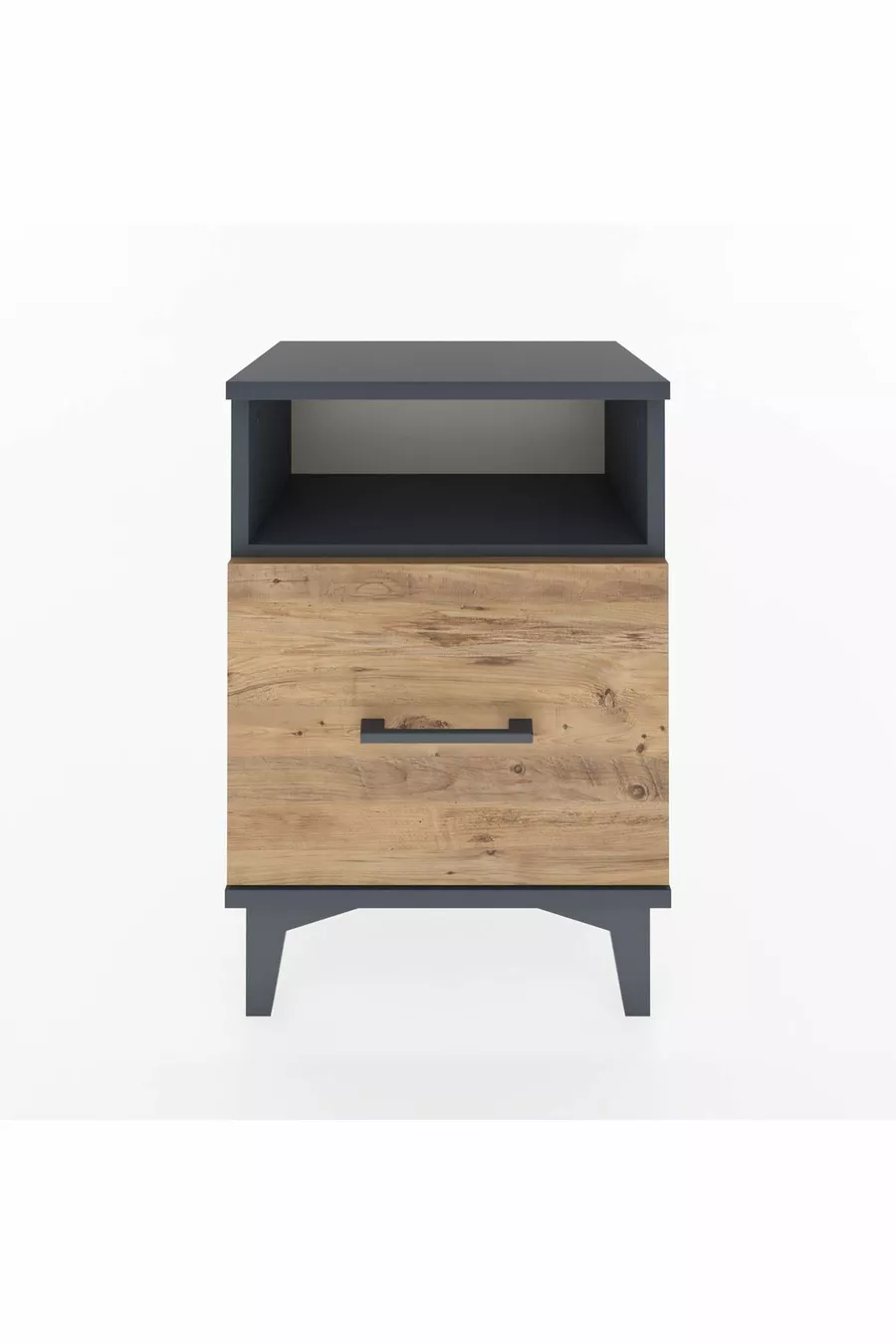 Chevet Arges à une étagère et deux tiroirs Anthracite-Pin
