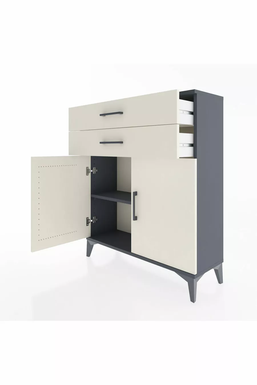 Commode Arges avec 2 étagères, 2 tiroirs et 2 portes, Anthracite-Pierre de lune
