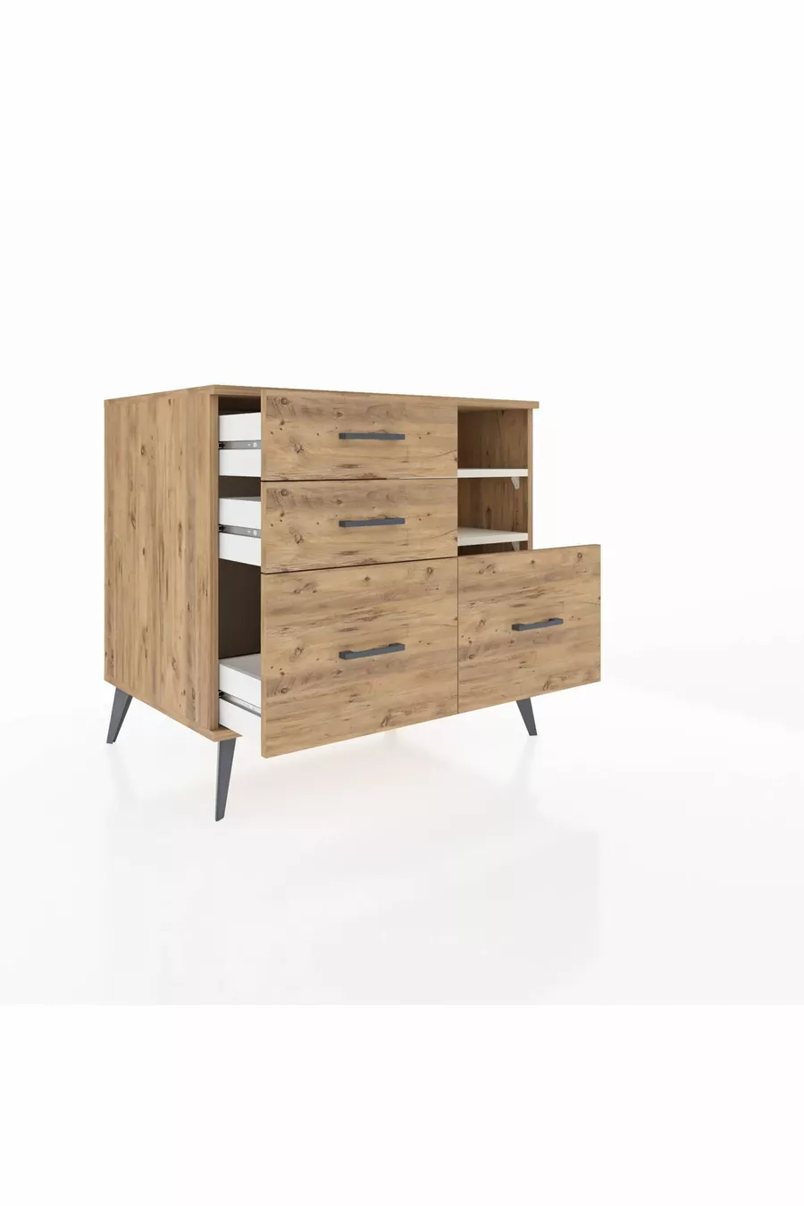 Commode Kronos 2 étagères 4 tiroirs Pin-Ayaşaï/Pin