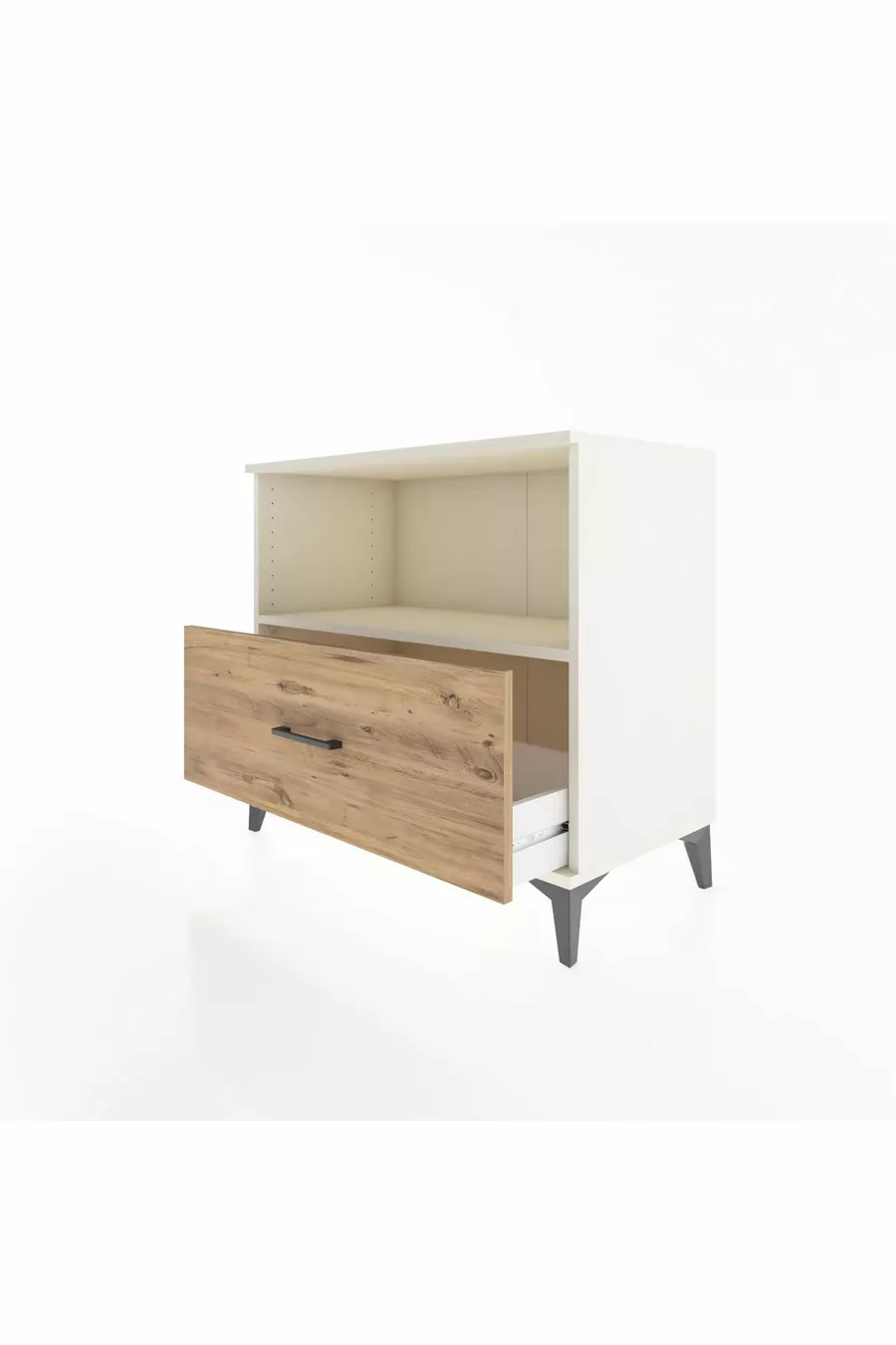 Commode Hyperion à une étagère et un tiroir, Pierre de lune - Pin