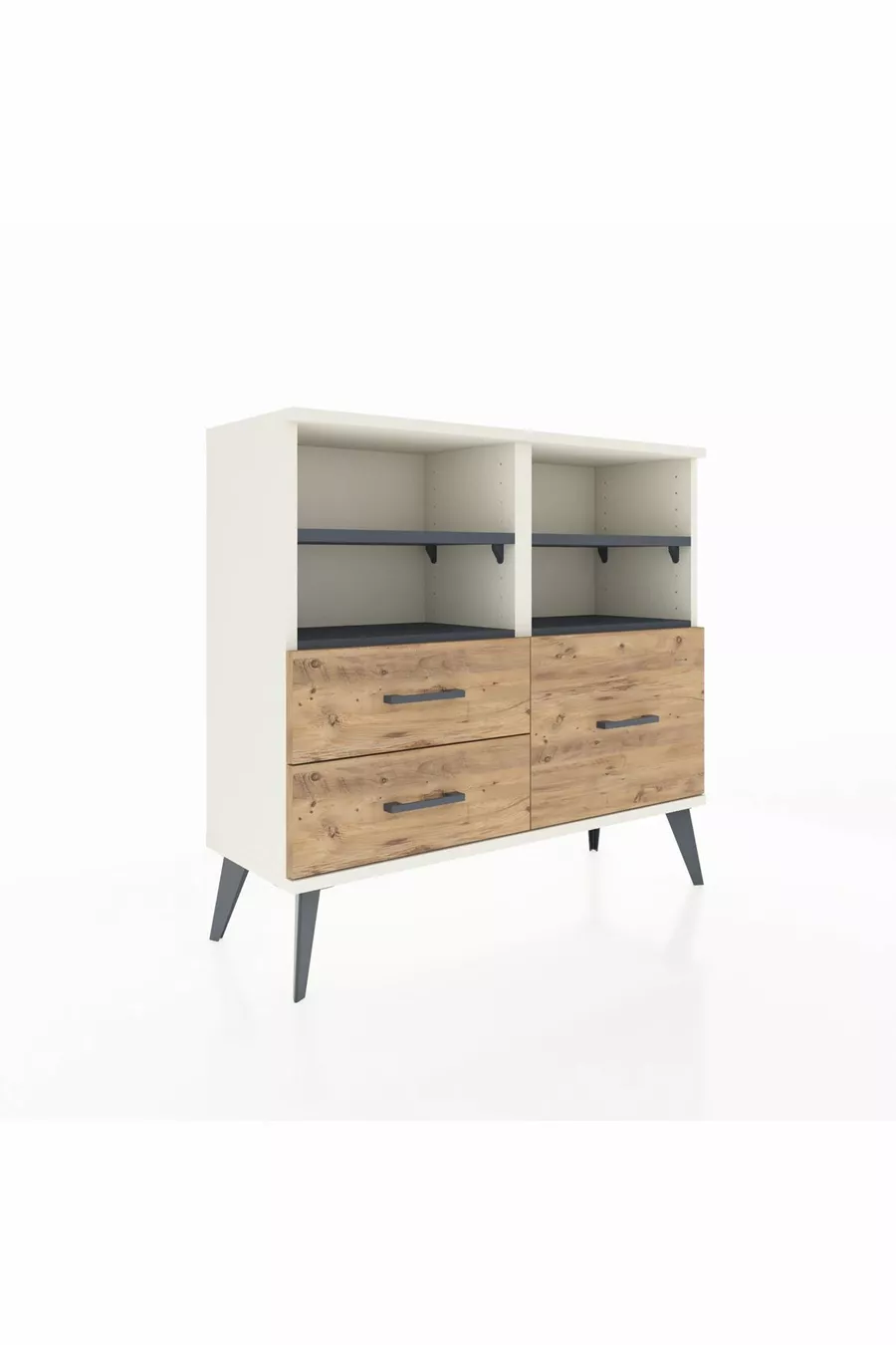Commode Arges 4 étagères 3 tiroirs Pierre de lune-Anthracite/Sapin