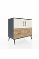 Commode Hyperion 2 étagères 2 tiroirs 2 portes Anthracite-Pierre de lune/Sapin