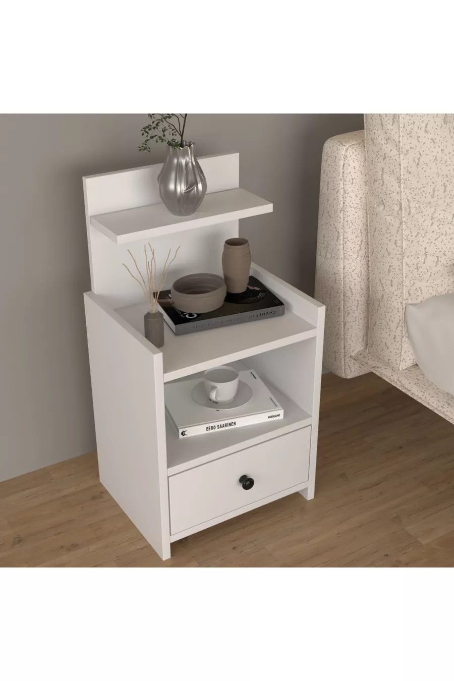 Table de chevet moderne à tiroirs avec étagères % MDF