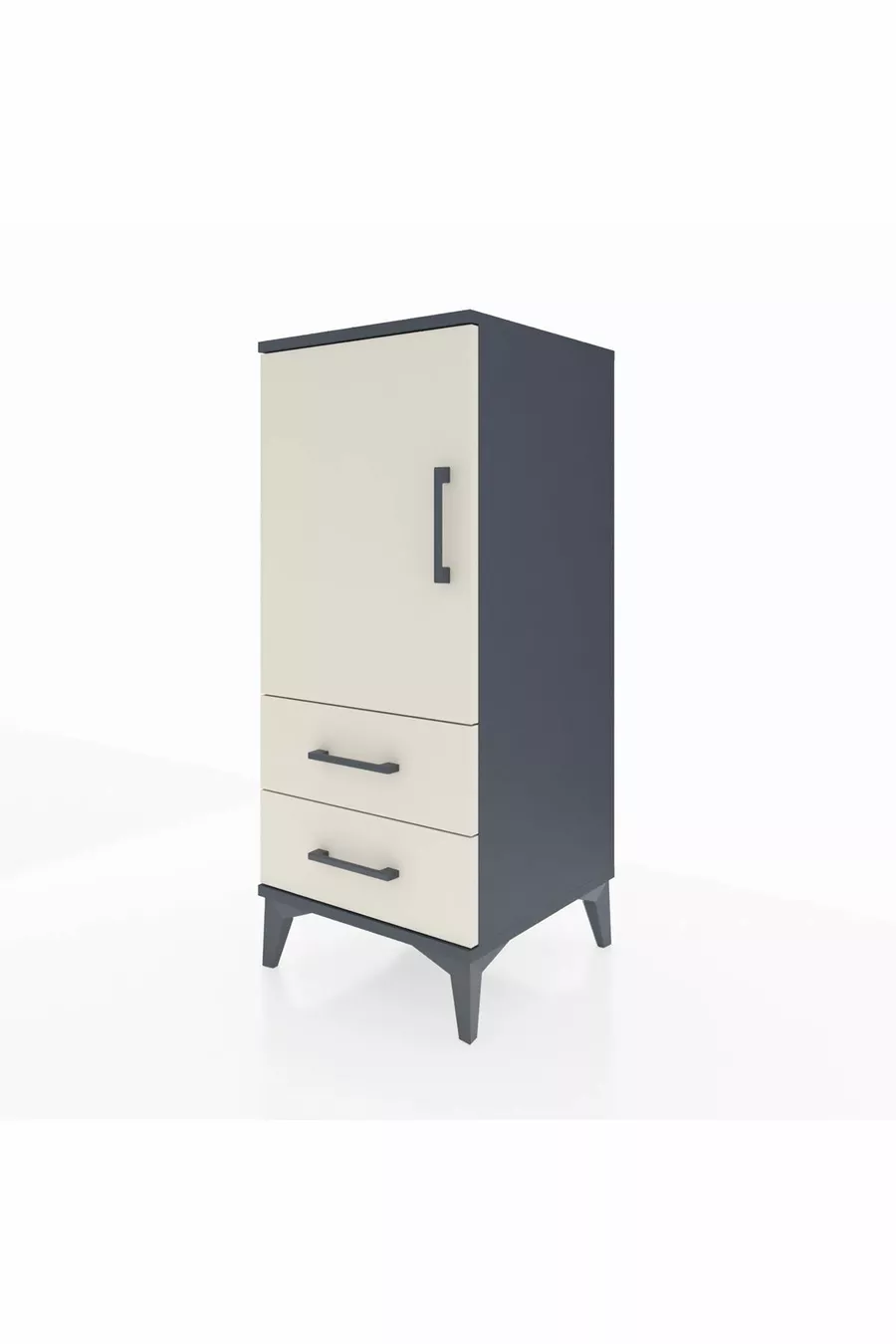 Commode Hyperion à 2 étagères, 2 tiroirs et 1 porte, Anthracite-Pierre de Lune