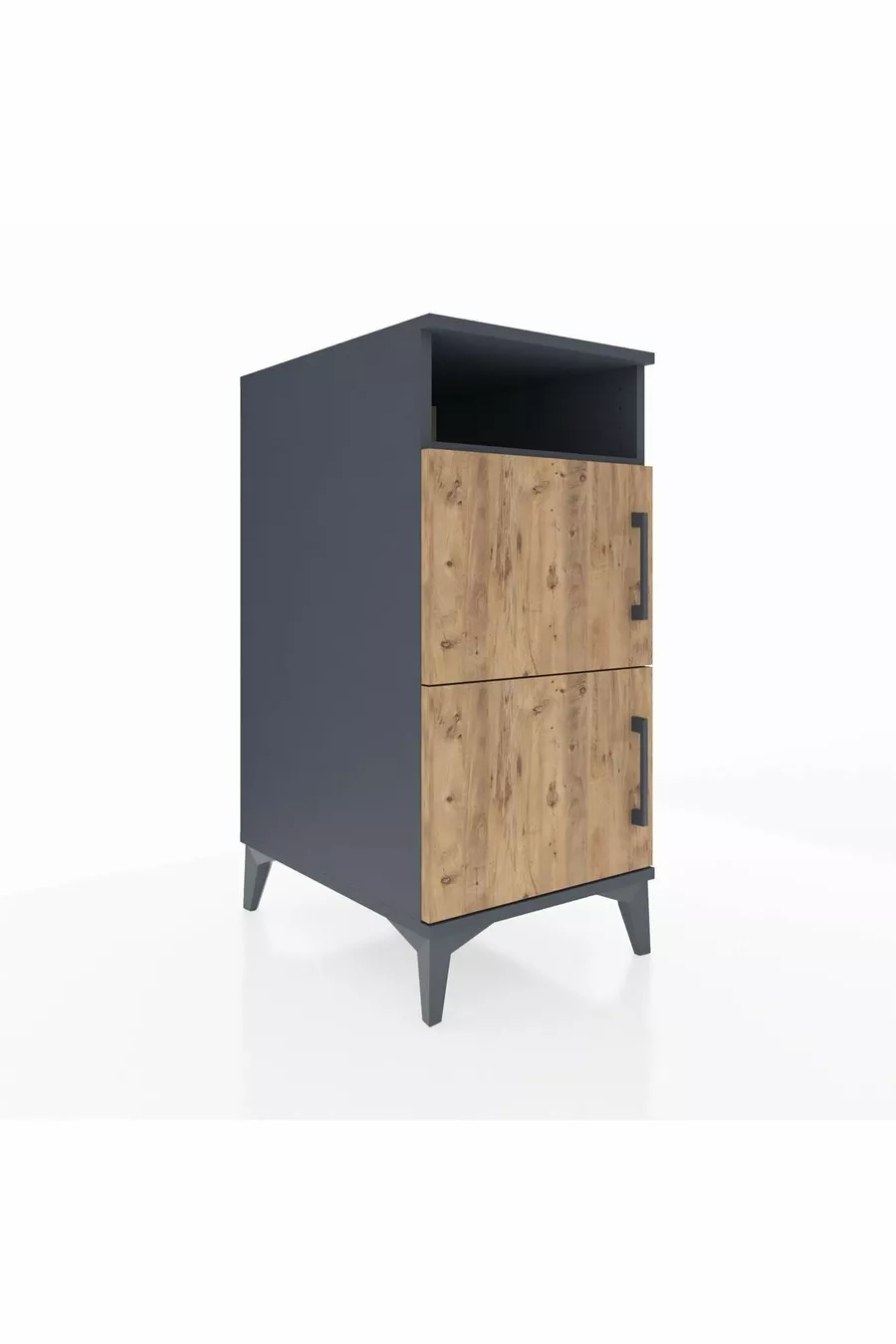 Chevet Kronos à 2 étagères et 2 portes, anthracite-pin
