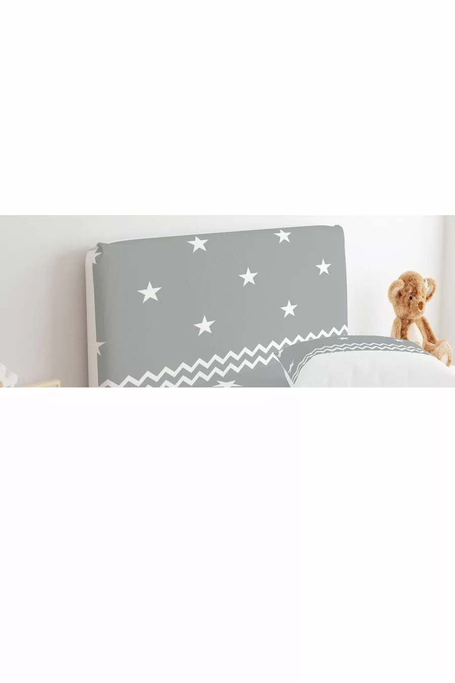 Housse de tête de lit Gris Blanc avec zigzags et étoiles