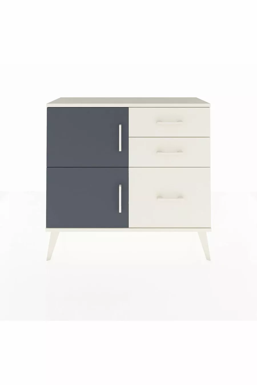 Commode Arges avec une étagère, 3 tiroirs et 2 portes, couleur Pierre de Lune-Anthracite/Pierre de Lune