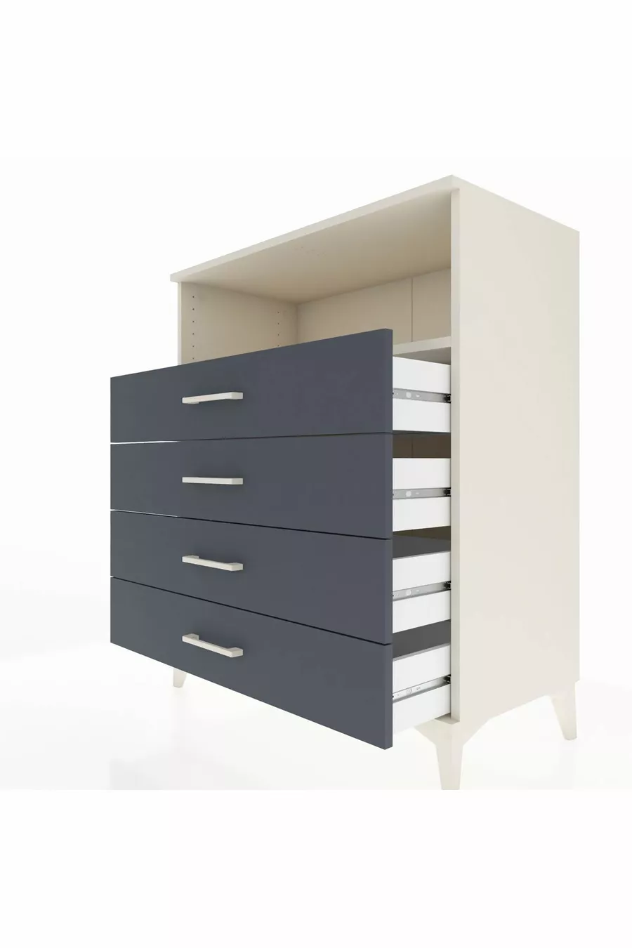 Commode Hyperion à une étagère et 4 tiroirs Aigue-marine-Anthracite