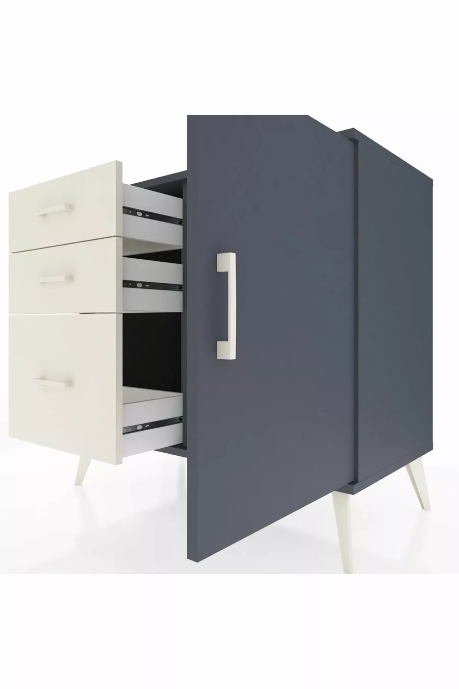 Commode Hyperion avec une seule étagère, 3 tiroirs et une porte, Anthracite-Anthracite/Gris pierre