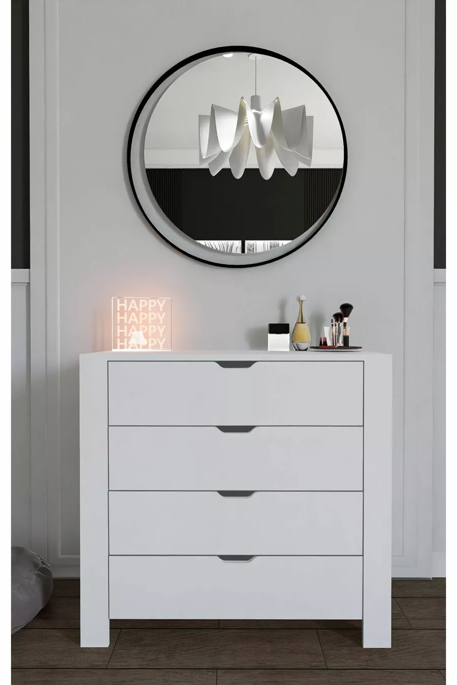 Commode blanche immaculée à 4 tiroirs pour chambre à coucher ou chambre de bébé, blanche, X cm