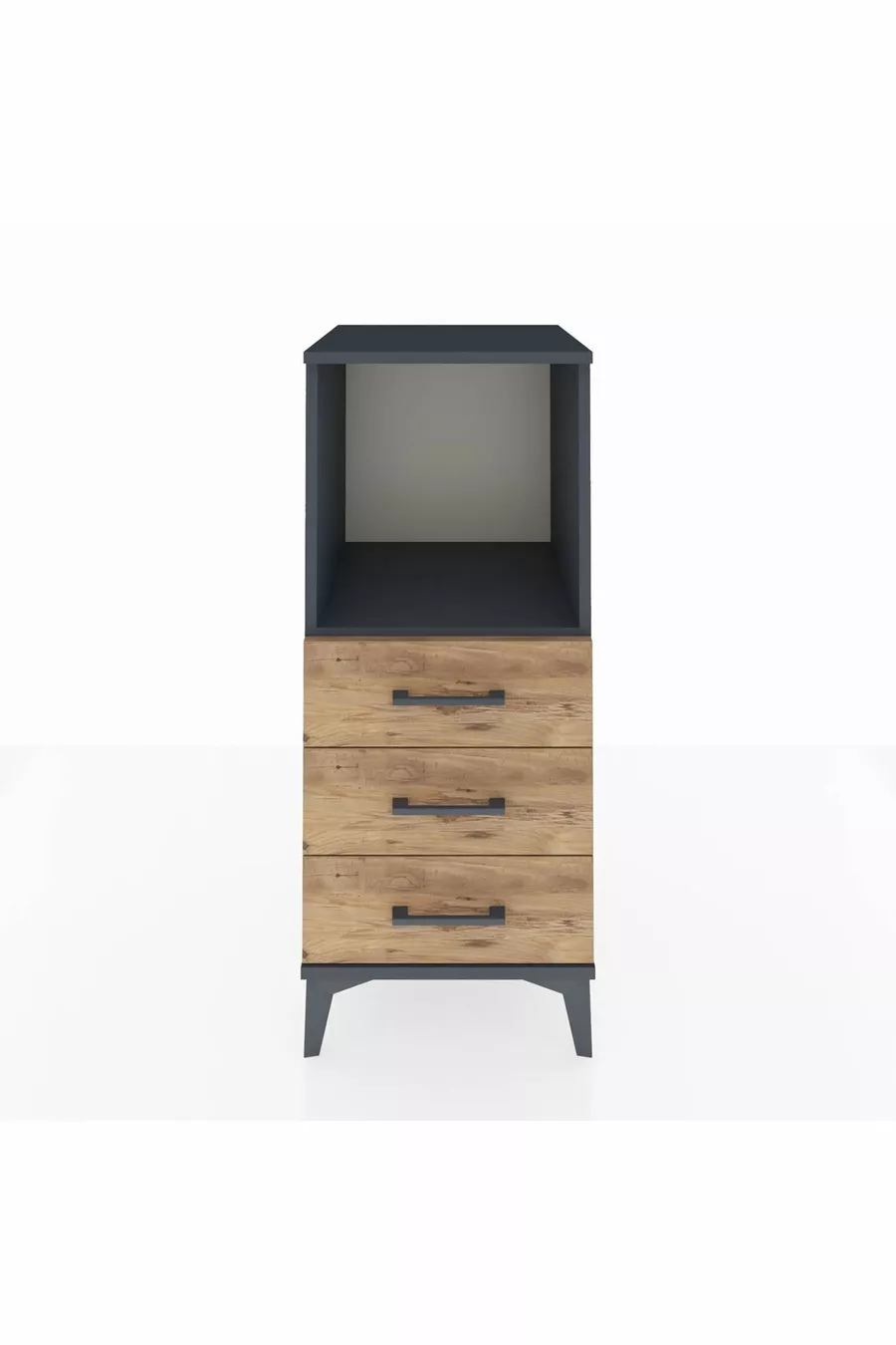 Chevet Hyperion à une étagère et trois tiroirs Anthracite-Pin
