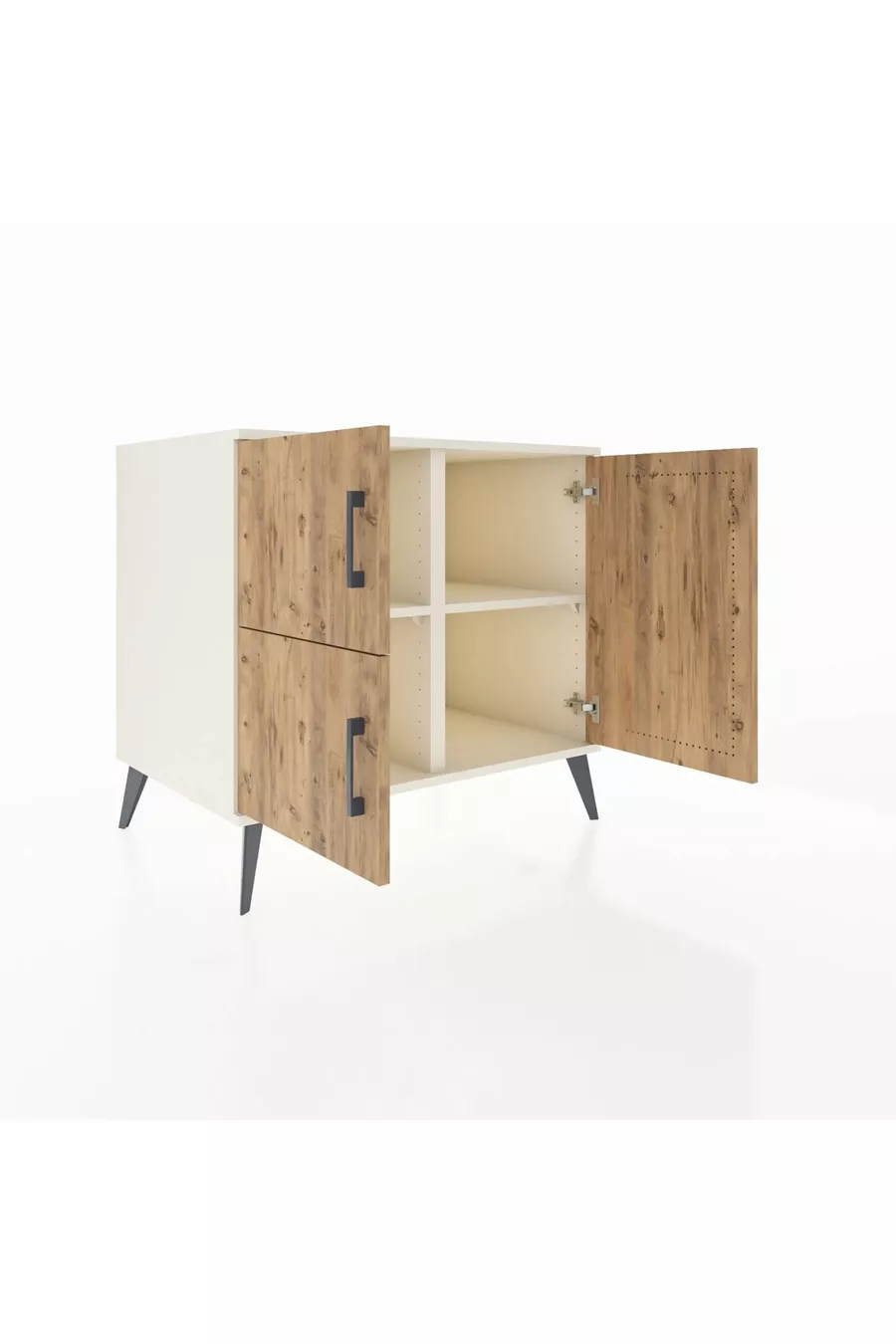 Commode Kronos 2 étagères 3 portes Pierre de lune-Pin/Pierre de lune