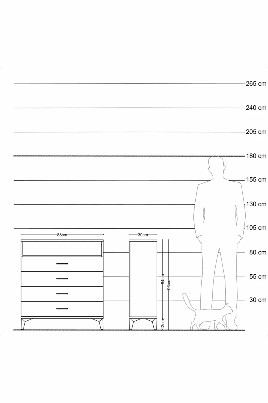 Commode Arges à une étagère et 4 tiroirs Anthracite-Anthracite