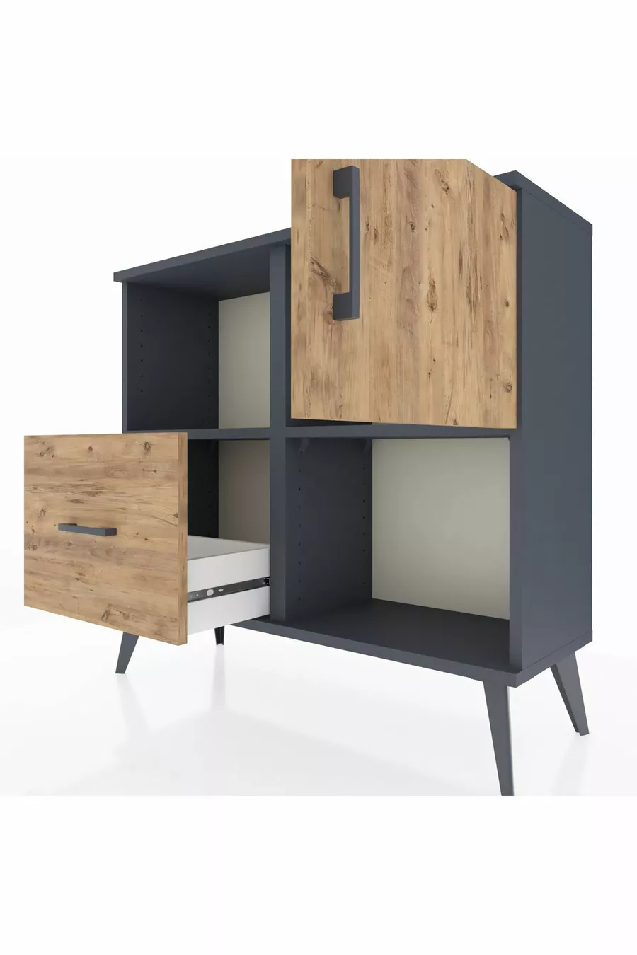Commode Arges 2 étagères, 1 tiroir, 1 porte, Anthracite-Pin