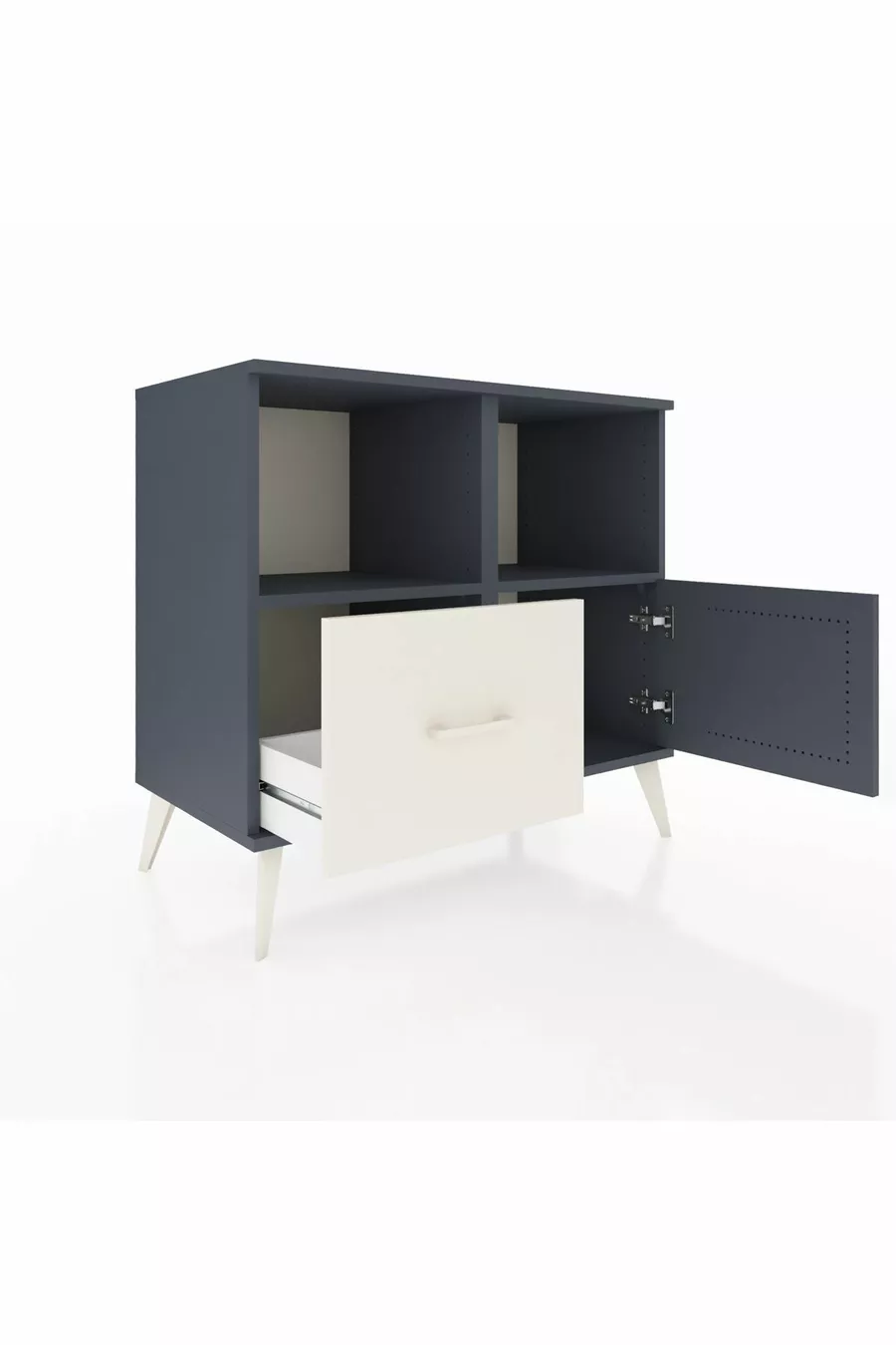 Commode Hyperion 2 étagères 1 tiroir 1 porte Anthracite-Anthracite/Gris pierre