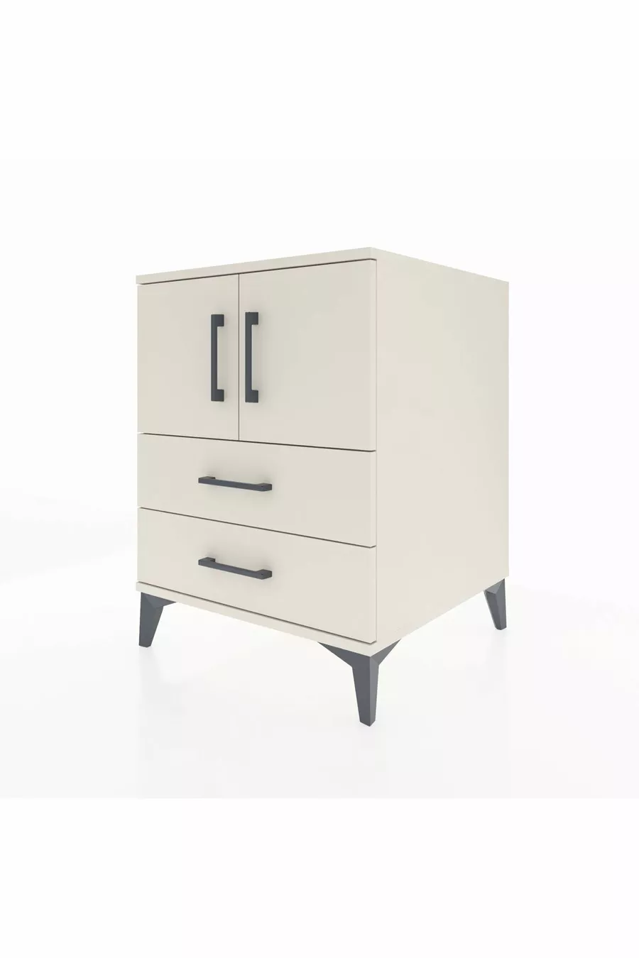 Kronos Table de Chevet avec 2 Étagères, 2 Tiroirs et 2 Portes, Albâtre-Albâtre