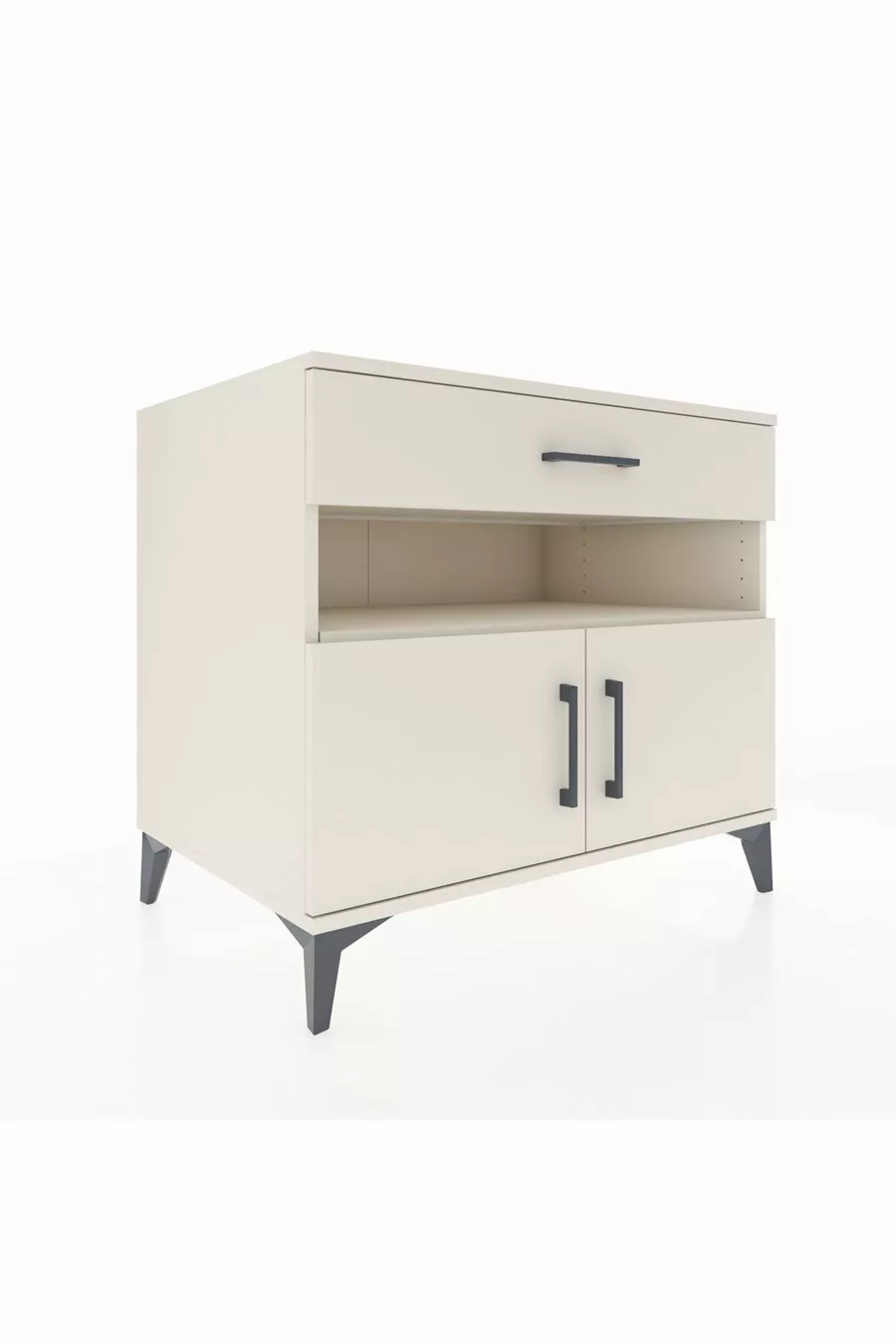 Commode Kronos avec 2 étagères, 1 tiroir et 2 portes, Pierre de Lune-Pierres de Lune