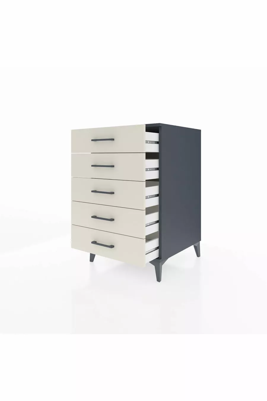 Table de chevet Kronos à 5 tiroirs Anthracite-Pierre de lune