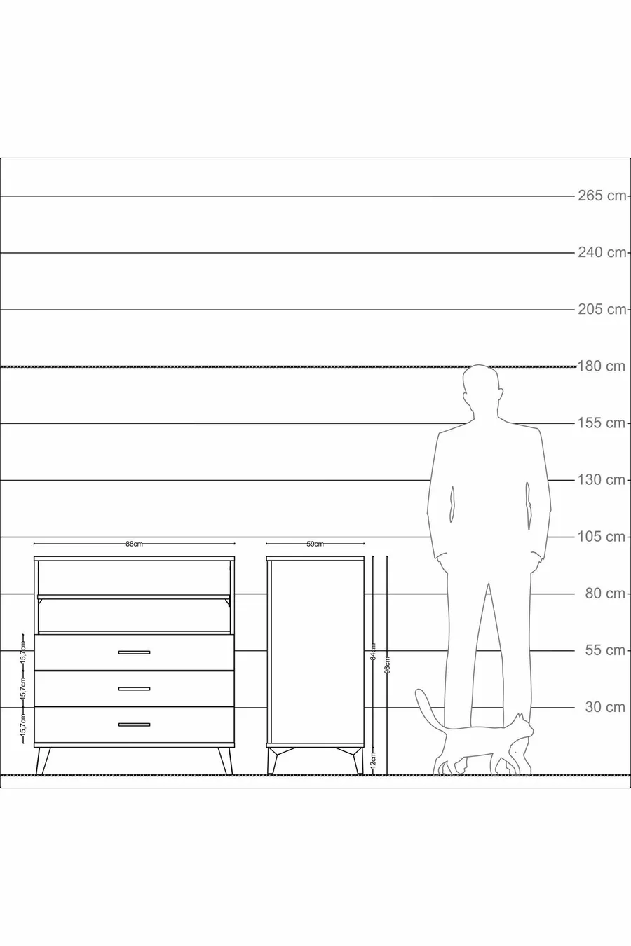 Commode Kronos 2 étagères 3 tiroirs Anthracite-Pierre de Lune