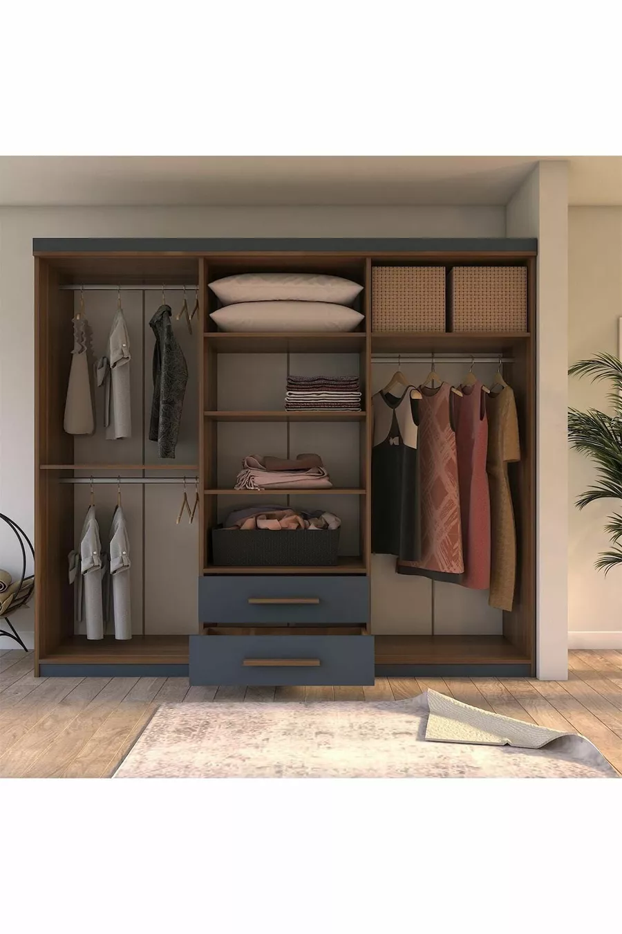 Armoire  Armin à 6 portes et 2 tiroirs avec miroir