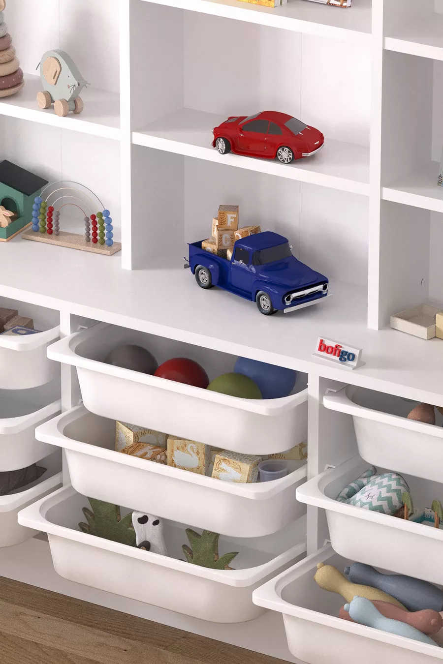 Armoire polyvalente à 9 étagères et 9 paniers pour jouets Almina blanc