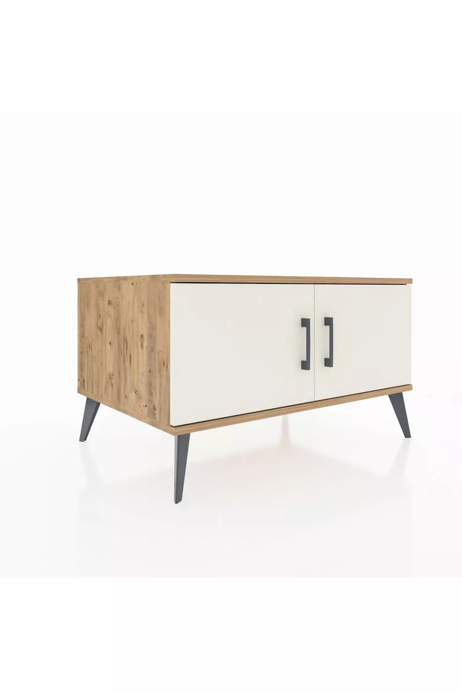 Commode Kronos à 2 étagères et 2 portes Pin-Pierre de Lune/Pin