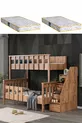 Lits superposés profil MDF, lit superposable Deluxe détachable - Noyer + 2 matelas Comfort