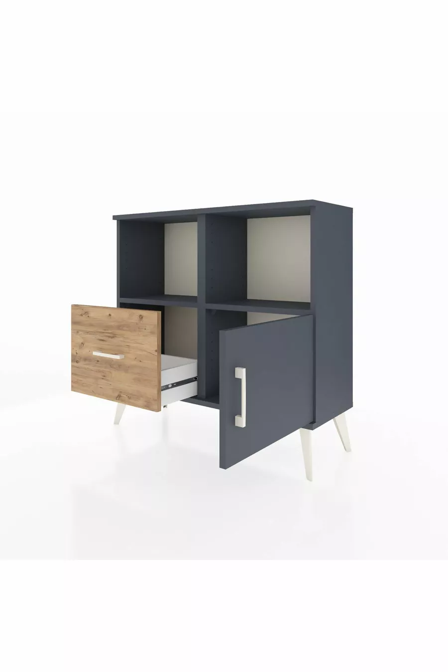Commode Arges 2 étagères, 1 tiroir, 1 porte, Anthracite/Pin