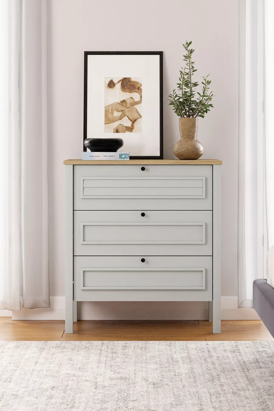 Commode Taiga 3 tiroirs, linge de lit Chambre à coucher Chambre de bébé Gris