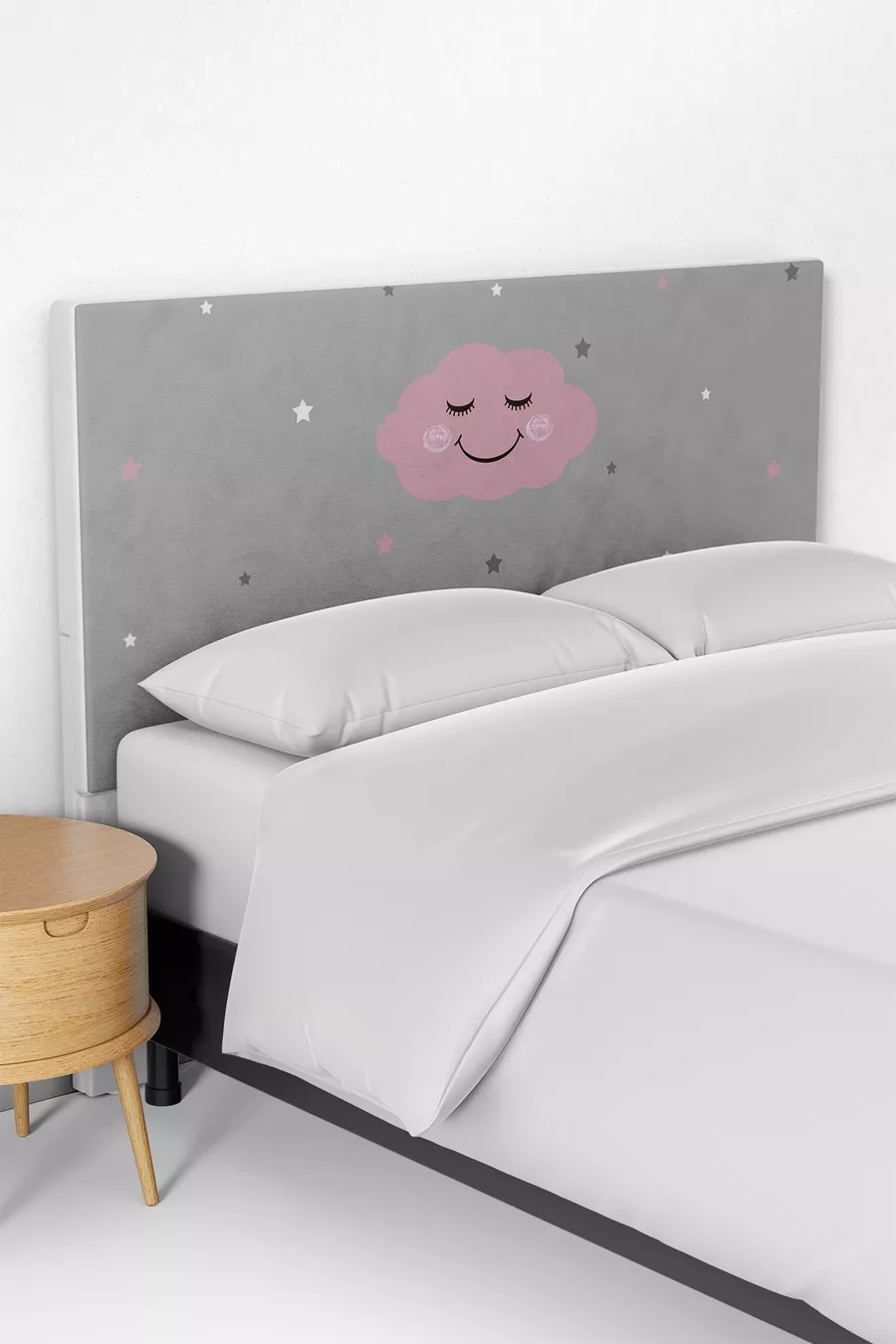 Housse de tête de lit pour enfant à motifs de nuages souriants