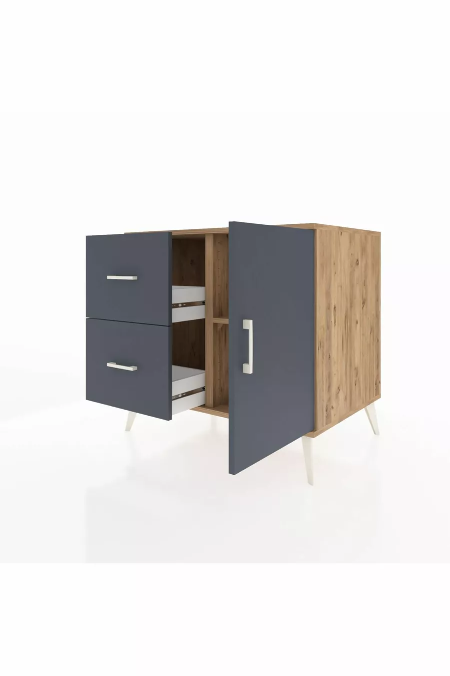 Commode Kronos avec une étagère, 2 tiroirs et une porte, pin-anthracite