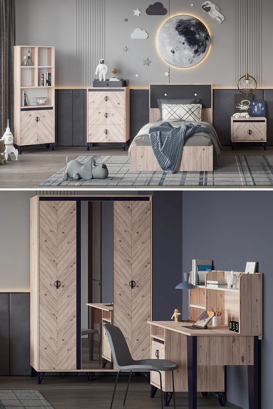 Arda Genç & Ensemble Chambre d'Enfant Pin Atlantique / Bleu Foncé