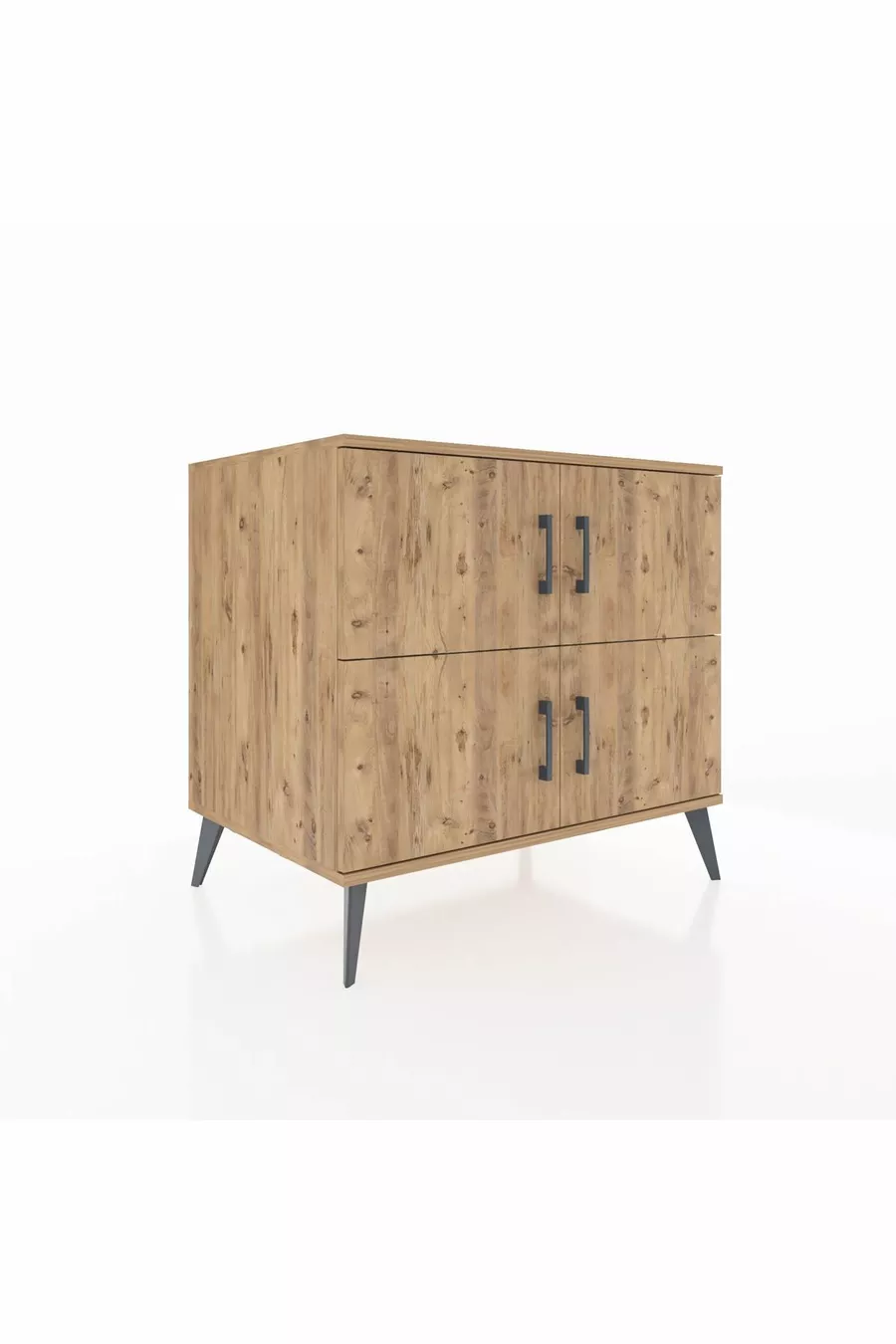 Commode Kronos à 2 étagères et 4 portes Pin-Pin/Marbre blanc