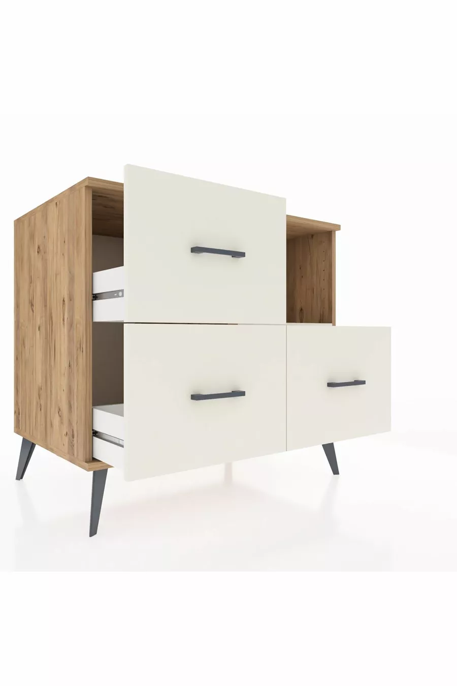 Commode Kronos à une étagère et 3 tiroirs en pin et pierre de lave