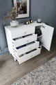 Commode moderne blanche argent avec 4 tiroirs et 1 porte